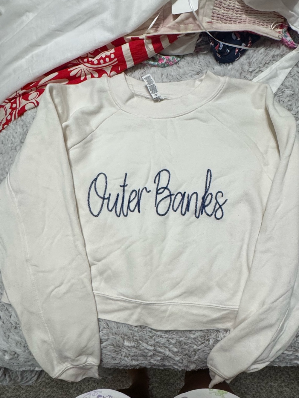 Outer Banks Cream Pullover Sweatshirt - Casual Women's Sweater Cropped